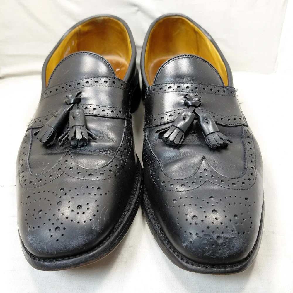 Allen Edmonds Chambray Mens‎ 11 B Black Leather Tassel Wingtip Loafers 6204